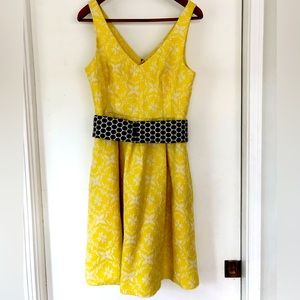 Anthropologie yellow belted dress, size 8